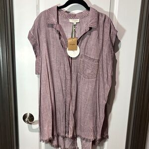 Umgee Mauve Short Sleeve Button-Up Top